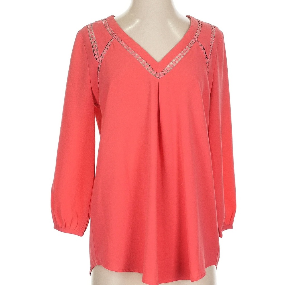 Sabine Coral/Orange Blouse with Cutout Back & Eyelet Details - Size Small